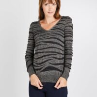 Pull zébré noir et gris femme Grain de Malice