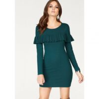 Robe en maille à volants encolure ronde manches longues femme Melrose - Vert