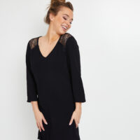 Robe unie détails dentelle femme Grain de Malice