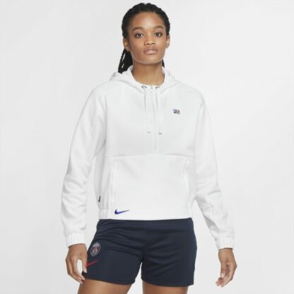 Sweat à capuche de football court à demi-zip Paris Saint-Germain pour Femme - Blanc Nike