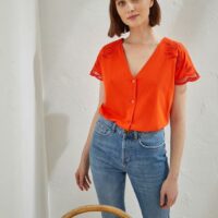 T-shirt boutonné femme orange CYRILLUS