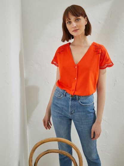 T-shirt boutonné femme orange CYRILLUS