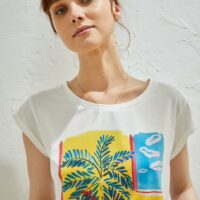 T-shirt femme imprimé Pablo Piatti blanc artysan solaire CYRILLUS