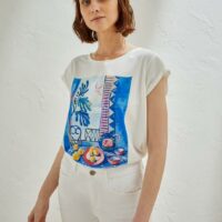 T-shirt femme imprimé Pablo Piatti blanc cadaques CYRILLUS