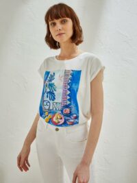 T-shirt femme imprimé Pablo Piatti blanc cadaques CYRILLUS