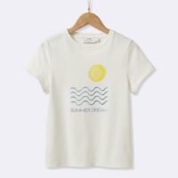 T-shirt imprimé Fille blanc/vague & soleil CYRILLUS