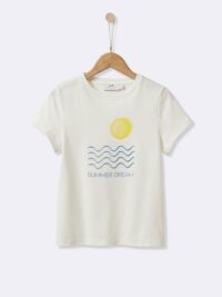 T-shirt imprimé Fille blanc/vague & soleil CYRILLUS