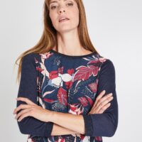 T-shirt marine imprimé fleuri femme Grain de Malice