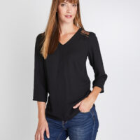 T-shirt noir détails plumetis femme Grain de Malice