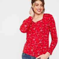 T-shirt rouge imprimé fleuri femme Grain de Malice