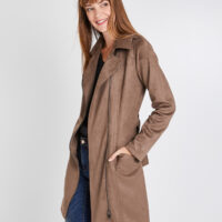 Trench long en suédine taupe femme Grain de Malice