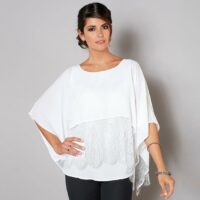 Blouse effet 2 en 1 dentelle ondulée femme - Blanc