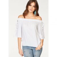 Blouse épaules dénudées avec laçage manches 3/4 femme Melrose - Blanc