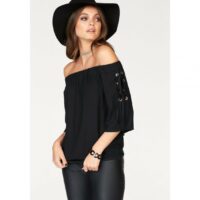 Blouse épaules dénudées avec laçage manches 3/4 femme Melrose - Noir