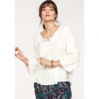 Blouse fluide avec laçage manches 3/4 femme Tom Tailor Denim - Blanc Mat