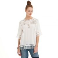 Blouse manches courtes à franges femme See U Soon - Blanc