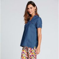 Blouse manches courtes col V femme Venca - Bleu