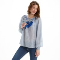 Blouse manches longues liens pompons femme Pepe Jeans - Bleu