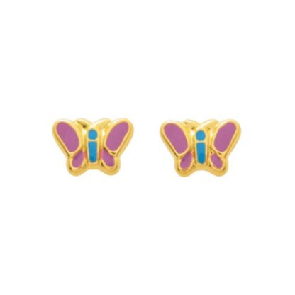 Boucles d'oreilles Papillons laqués roses et bleus or 750/1000 jaune (18K)