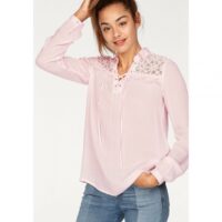 Chemise crêpe empiècement dentelle liens décolleté femme AJC - rosé