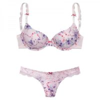 Ensemble soutien-gorge push-up + string imprimé floral en microfibre et maille résille Vivance - Multicolore