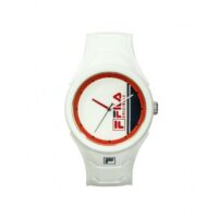 Montre Fila 38-311-002 - Quartz MIYOTA Boitier rond en plastique blanc Cadran blanc Bracelet blanc en silicone Homme