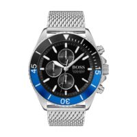 Montre Hugo Boss 1513742 - Ocean edition chrono Cadran noir Maille milanaise argentée Homme