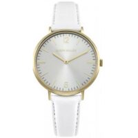 Montre Karen Millen KM163WG - Bracelet Cuir Blanc Boîtier Acier Dorée Femme