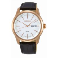 Montre Seiko SNE530P1 - CLASSIQUE HOMME Dateur Bracelet Cuir Marron Boîtier Acier Doré rose Homme