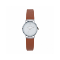 Montre Trendy Kiss TC10113-01 - Kirsten Boîtier Acier Argent Bracelet Cuir Marron Cadran Blanc Femme