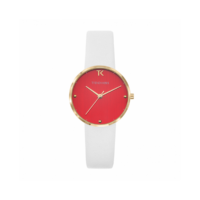 Montre Trendy Kiss TG10105-06 - Laura Boîtier Acier Doré Bracelet Cuir Blanc Cadran Rouge Femme