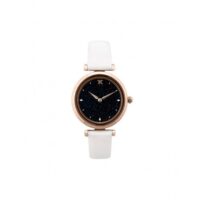 Montre Trendy Kiss TRG10122-01 - Héméra Cuir Blanc Boitier Acier Doré Rose Cadran Ciel Noir Femme