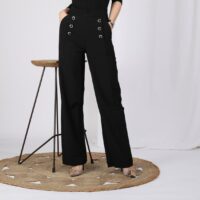 Pantalon boutons fantaisie poches et pinces femme - Noir