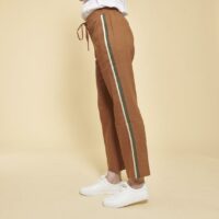 Pantalon en lin avec bandes appliquées