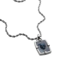 Promo : Collier et pendentif Diesel DX1191040 - MOHICAN Acier Argenté Sodalite Bleu Diesel Bijoux