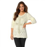 Pull col rond manches longues croix en strass maille flammée femme AJC - Blanc