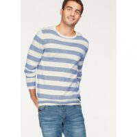 Pull rayé col rond manches longues homme John Devin - Blanc - Bleu