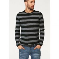 Pull rayé col rond manches longues homme John Devin - Noir Chiné