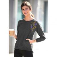 Sweat broderie florale avec sequins et poches femme - Gris Anthracite Chiné