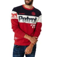 Sweatshirt manches longues col rond imprimé Petrol homme - Rouge