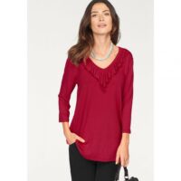 T-shirt col V avec volant manches 3/4 femme Laura Scott - Rouge