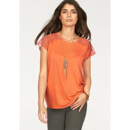 T-shirt col rond manches courtes avec tulle et dentelle femme BoyzeN's - Orange