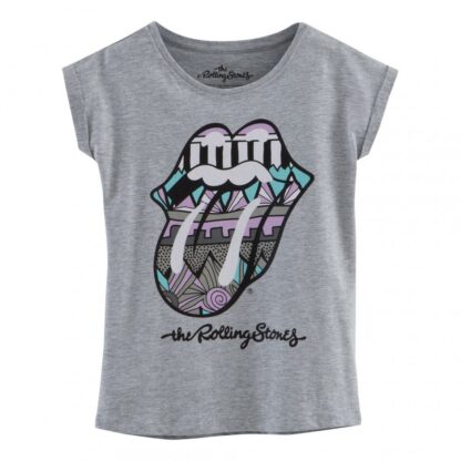 T-shirt col rond manches courtes fille imprimé Rolling Stones - Gris