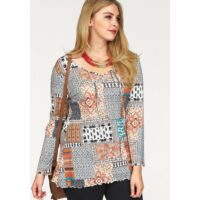 T-shirt long col rond manches longues imprimé patchwork femme BoyzeN's - Multicolore