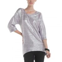 T-shirt long femme maille gaufrée métallisée à manches 34 - Violet