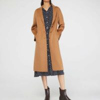 Manteau droit long en laine camel Beige Pablo