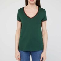 T-shirt Tarama droit coton rayures métallisées Vert Pablo