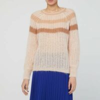 Pull Noellie droit en maille rayée ajourée Beige Pablo