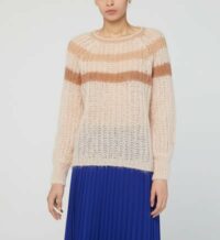 Pull Noellie droit en maille rayée ajourée Beige Pablo