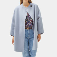 Manteau droit mi-long en laine Bleu Pablo